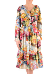 Zwiewna sukienka midi w kolorowe kwiaty 37590
