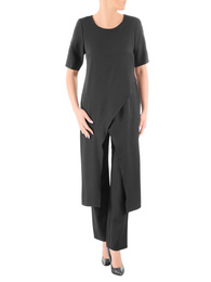 Elegancki komplet damski, czarne proste spodnie z asymetryczną tuniką 38002