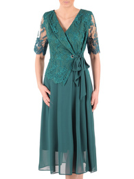 Zielona sukienka damska, elegancka kreacja z kopertowym dekoltem 37491