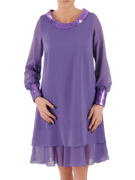 Sukienka wyjściowa z szyfonu, fioletowa kreacja z falbaną 37714