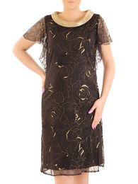 Nowoczesna sukienka w brokatowe zdobienia, kreacja z modnym kołnierzykiem 34955