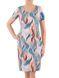Oryginalna sukienka w modnych kolorach, prosta kreacja wizytowa 35941