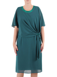 Zielona  sukienka z ozdobną narzutką 37075
