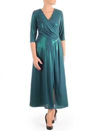 Zielona sukienka maxi, elegancka kreacja z rozcięciem 37105