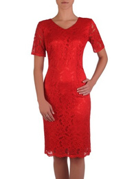 Modna sukienka z koronki 16914, czerwona kreacja na wesele.