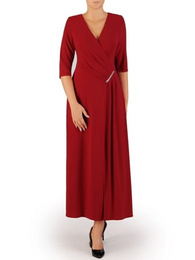 Bordowa sukienka maxi, elegancka kreacja z rozcięciem 27092