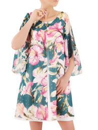 Trapezowa sukienka z szyfonu z maskującą narzutką 35984