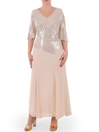 Elegancka suknia weselna, beżowa kreacja w kobiecym fasonie 37776
