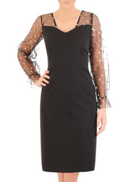 Elegancka, czarna sukienka z tiulowymi rękawami i karczkiem 31894