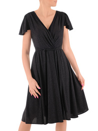 Sukienka wieczorowa, elegancka, kopertowa, czarna kreacja z ozdobnym brokatem 38207