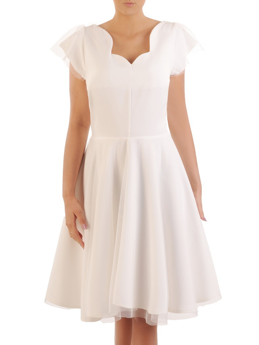 Biała sukienka damska z tiulowym dołem i rękawkami 34036 | Sklep online  