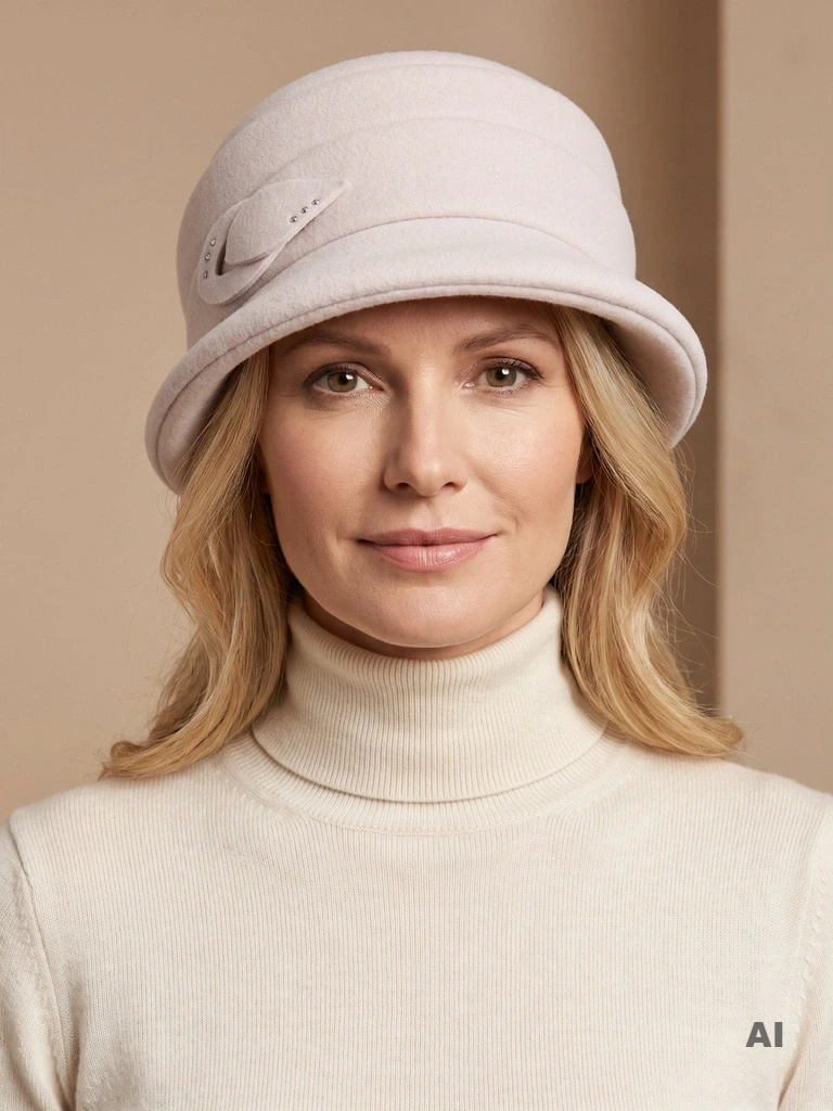 Elegancki szary kapelusz damski cloche z ociepleniem – stylowy model vintage z cyrkoniami i krótkim rondem 40919