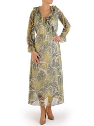 Szyfonowa sukienka w wyszczuplający wzór, modna kreacja o długości maxi 27473