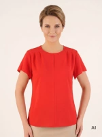 Elegancka czerwona bluzka świąteczna z dekoltem w łódkę – prosty fason z modnymi zakładkami 33363