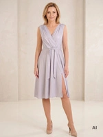 Szaro-srebrna sukienka wieczorowa rozkloszowana – brokatowy blask i pasek podkreślający talię 31926