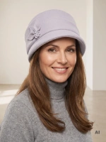 Popielaty kapelusz damski fason cloche – ocieplany model z ozdobną wstawką 42430