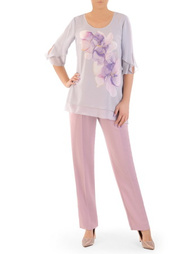 Komplet damski, luźna bluzka z liliowymi spodniami 33011