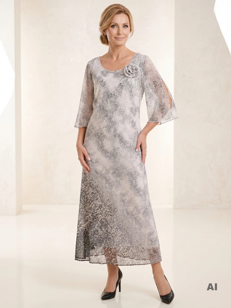 Elegancka sukienka maxi na wesele dla mamy – z dyskretnym deseniem, kwiatem 3D 38056