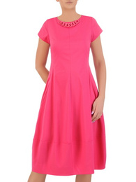 Sukienka z bawełny, różowa kreacja w nowoczesnym fasonie 32904