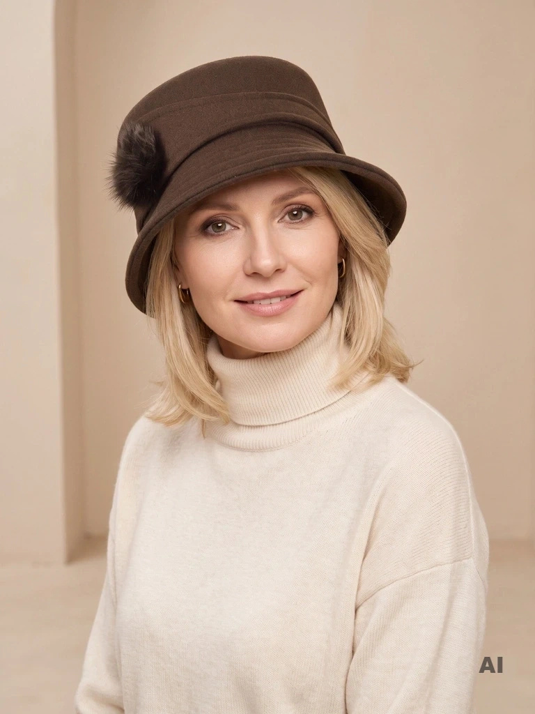 Elegancki kapelusz damski cloche w kolorze ciemnego brązu – ciepła ochrona przed chłodem z regulacją 42361