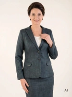 Elegancki żakiet damski do sukienki w odcieniu butelkowej zieleni – prosty fason zapewniający wygodę 34631