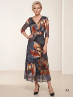 Elegancka czarna sukienka rozkloszowana maxi w liście – kobiecy fason kopertowy na wesele i andrzejki 37088
