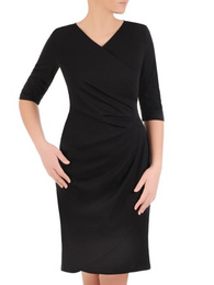 Kopertowa czarna sukienka, modna kreacja z dzianiny 24852