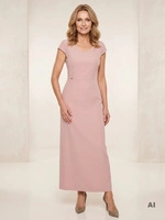 Wieczorowa suknia maxi o prostym kroju, brudny róż – kobiecy dekolt w serek i wysmuklające rozcięcie 30165
