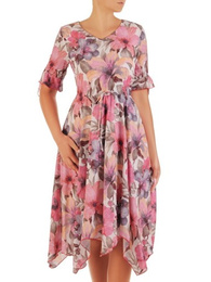Sukienka z szyfonu, zwiewna kreacja w kwiaty 26412