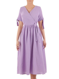 Bawełniana sukienka z wiązaniem i gumką w pasie 35623