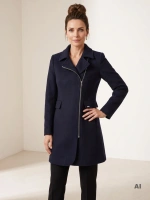 Elegancki granatowy płaszcz damski na jesień i zimę – klasyczny fason z kieszeniami 38790