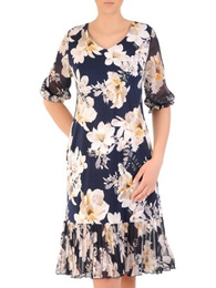 Dzianinowa sukienka z szyfonowymi rękawkami i plisami 29719