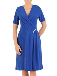 Chabrowa sukienka midi, elegancka kreacja z rozcięciem 30124