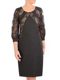 Elegancka sukienka, czarna kreacja z koronkowymi wstawkami 31903