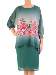 Szyfonowa sukienka z maskującą narzutką i kwiatowym printem 33017