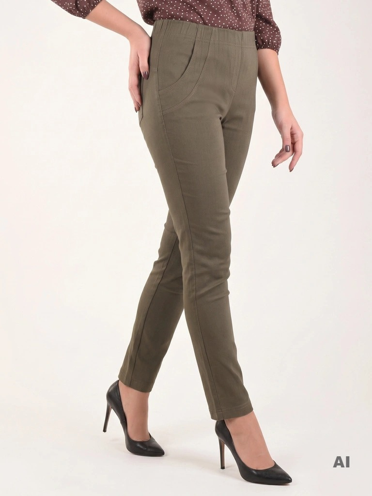 Eleganckie spodnie damskie khaki plus size z wysokim stanem – wysmuklający fason do biura i na co dzień 37640