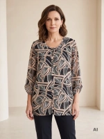 Elegancka tunika plus size w geometryczny wzór – luźny fason z optycznym efektem wysmuklenia 41089
