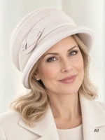 Elegancki szary kapelusz damski cloche z ociepleniem – stylowy model vintage z cyrkoniami i krótkim rondem 40919
