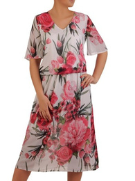 Zwiewna sukienka z szerokimi rękawami, modna kreacja w kwiaty 21262