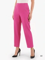 Fuksjowe proste spodnie damskie – elastyczna talia z kieszeniami wysmuklająca sylwetkę 33335