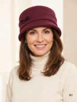 Elegancki kapelusz damski cloche w odcieniu bordo – fason z wywiniętym rondem i regulacją obwodu 42728