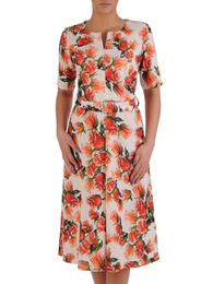 Sukienka z suwakiem na dekolcie, wiosenna kreacja w kwiaty 20120.