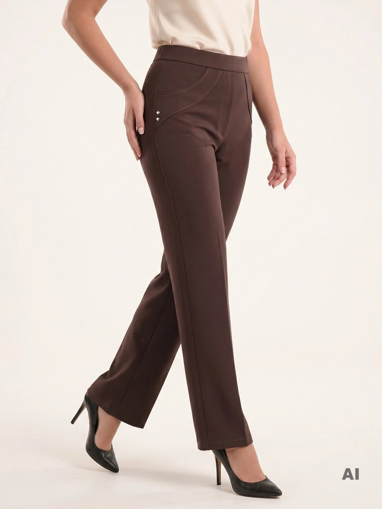 Brązowe spodnie damskie z dzianiny – model plus size, wygodne i wyszczuplające 40937