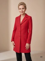 Elegancki płaszcz na jesień damski malinowy – prosty krój wysmuklający sylwetkę 32618
