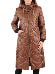 Długi brązowy płaszcz z ozdobnymi zamkami 37401