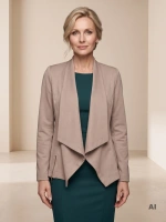 Elegancka marynarka damska w odcieniu ciemnego beżu – wysmuklające sylwetkę przeszycia i modne suwaki 33516