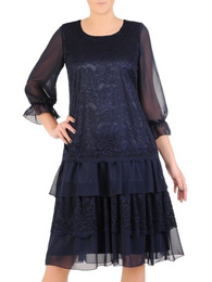 Koronkowa sukienka z szyfonowymi rękawami i falbanami 28602