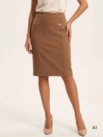 Elegancka orzechowa spódnica midi plus size – z wysmuklającymi przeszyciami do pracy i na co dzień 38118