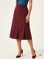 Bordowa spódnica trapezowa midi na jesień i zimę – stylowe kontrafałdy modelujące biodra 37224
