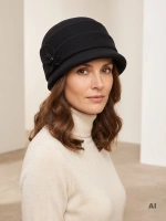 Elegancki czarny kapelusz damski cloche na jesień i zimę – ocieplany model z ozdobną wstawką 42695